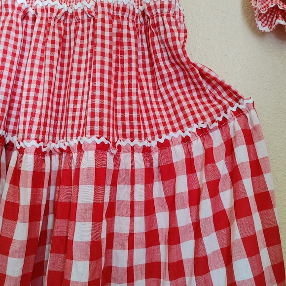 VTG Cottagecore Red Ruffled Gingham Plaid Maxi Dress Size S - Picture 8 of 11